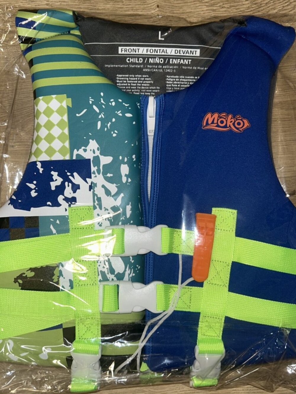 Moko Kids Swimming Vest for Boys/Girls Large Size 12-14 Years Green, New